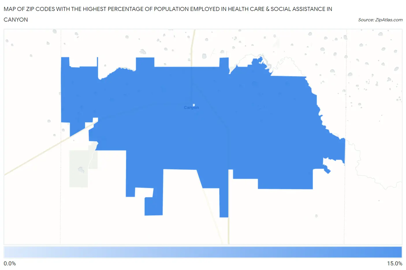 Zip Codes with the Highest Percentage of Population Employed in Health Care & Social Assistance in Canyon Map