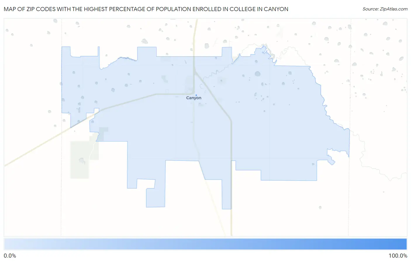 Zip Codes with the Highest Percentage of Population Enrolled in College in Canyon Map
