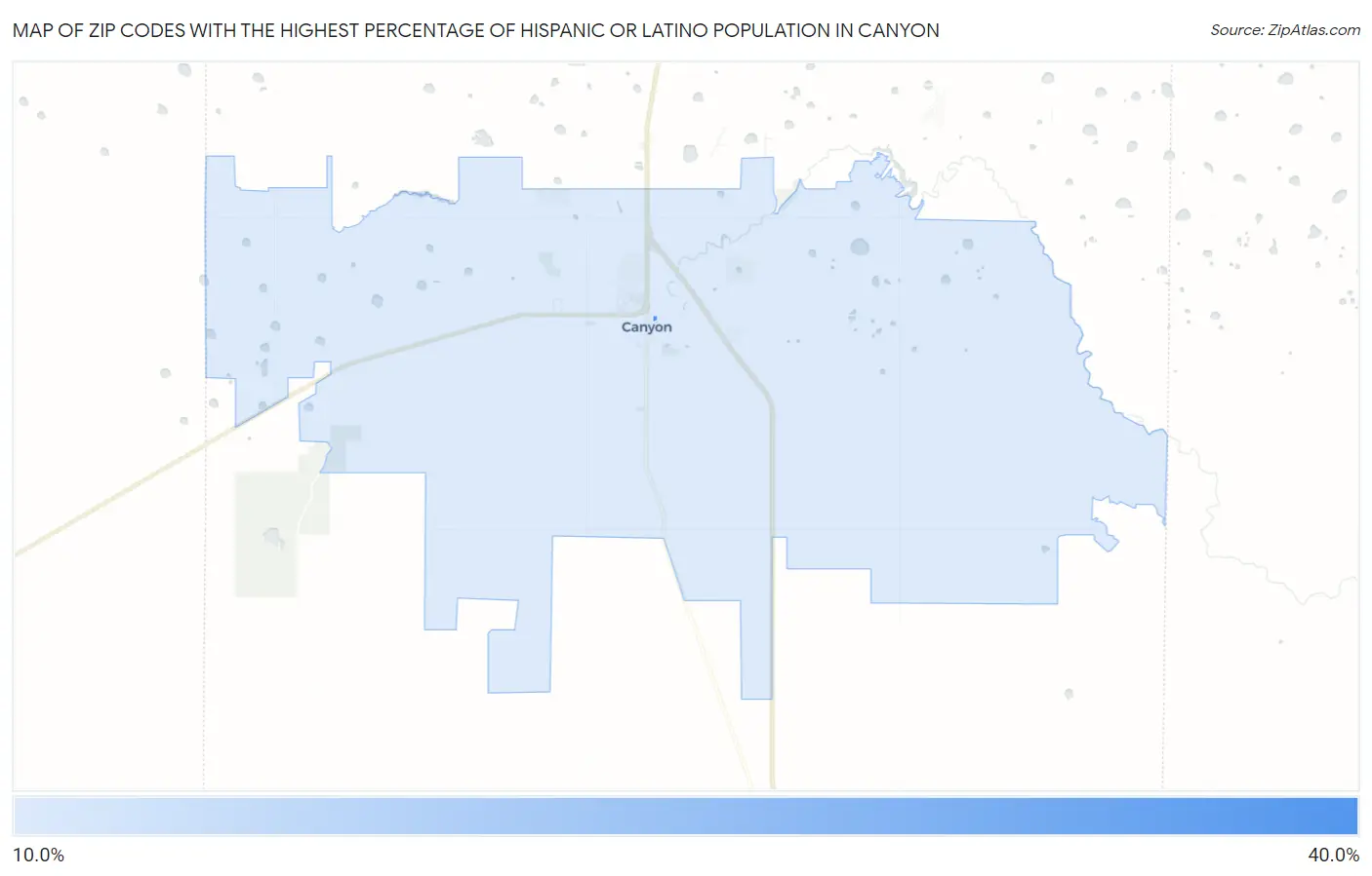 Zip Codes with the Highest Percentage of Hispanic or Latino Population in Canyon Map