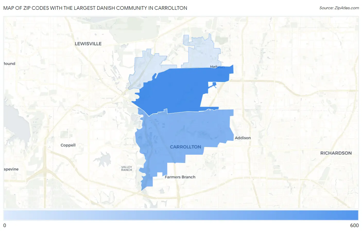 Zip Codes with the Largest Danish Community in Carrollton Map
