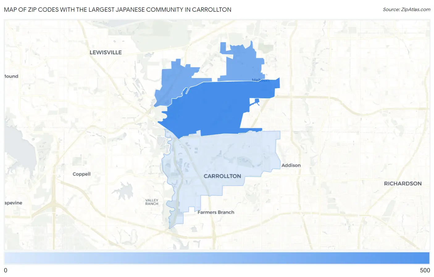 Zip Codes with the Largest Japanese Community in Carrollton Map