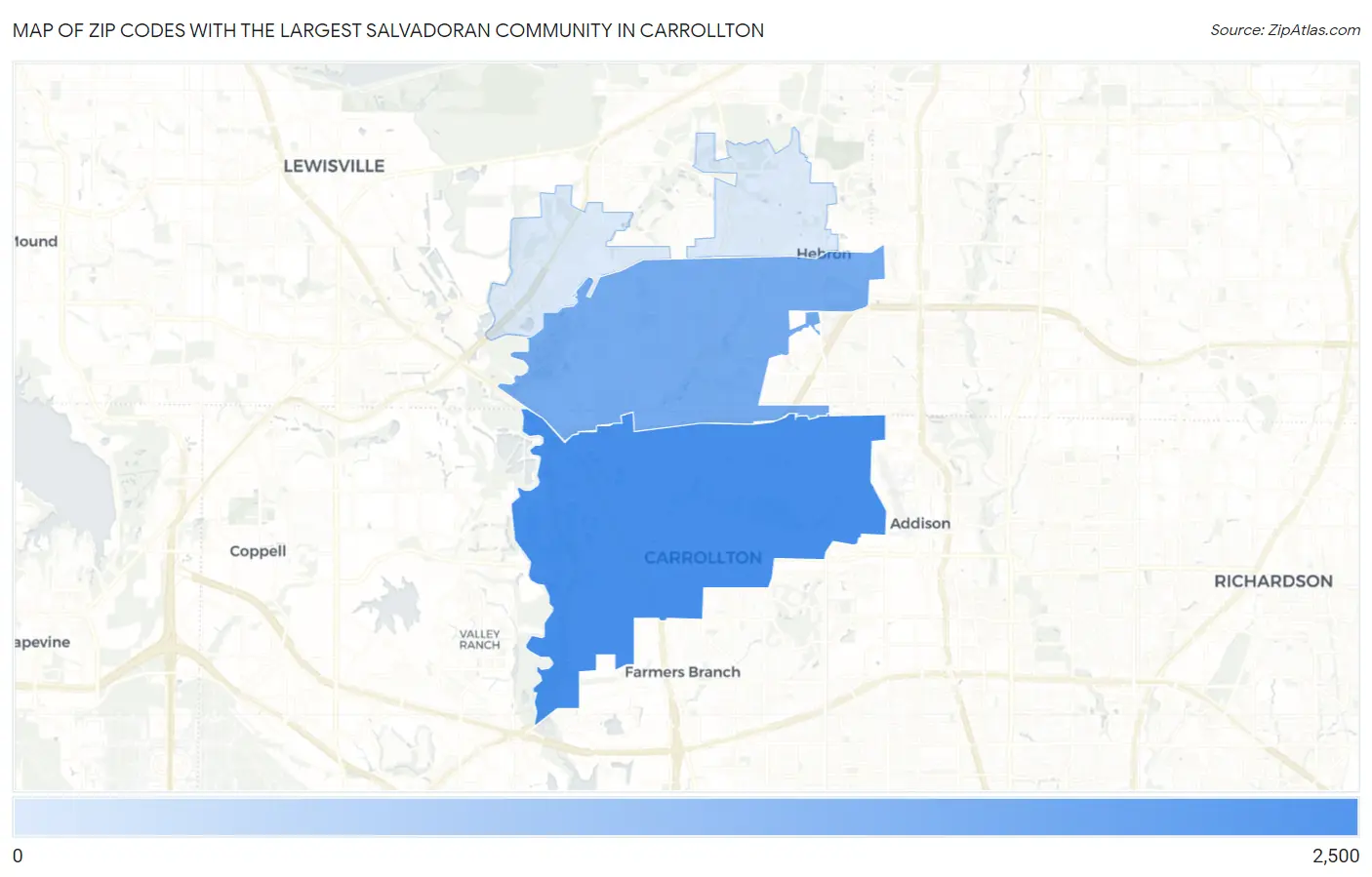 Zip Codes with the Largest Salvadoran Community in Carrollton Map
