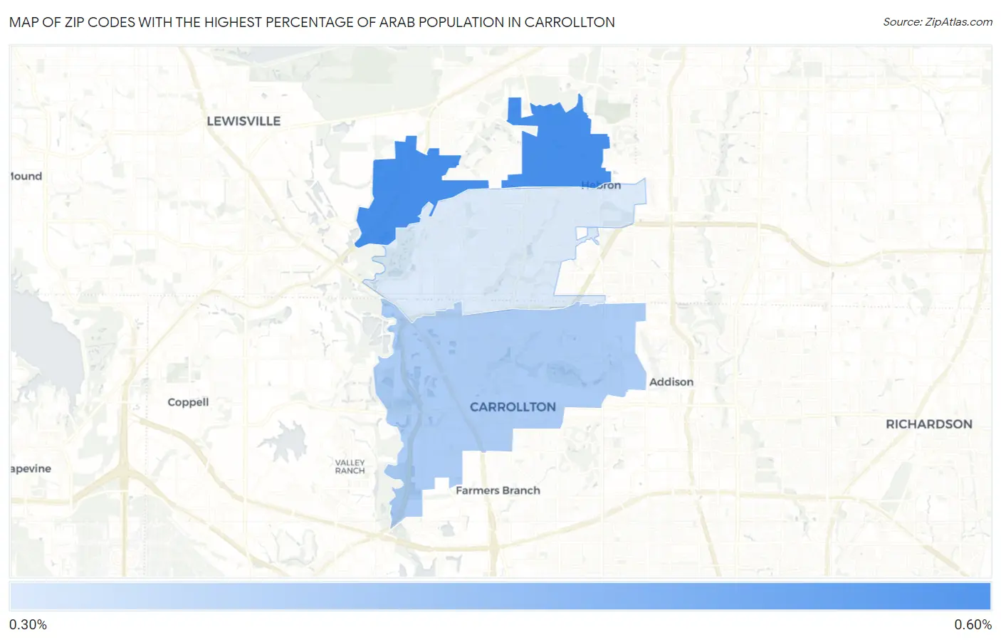 Zip Codes with the Highest Percentage of Arab Population in Carrollton Map
