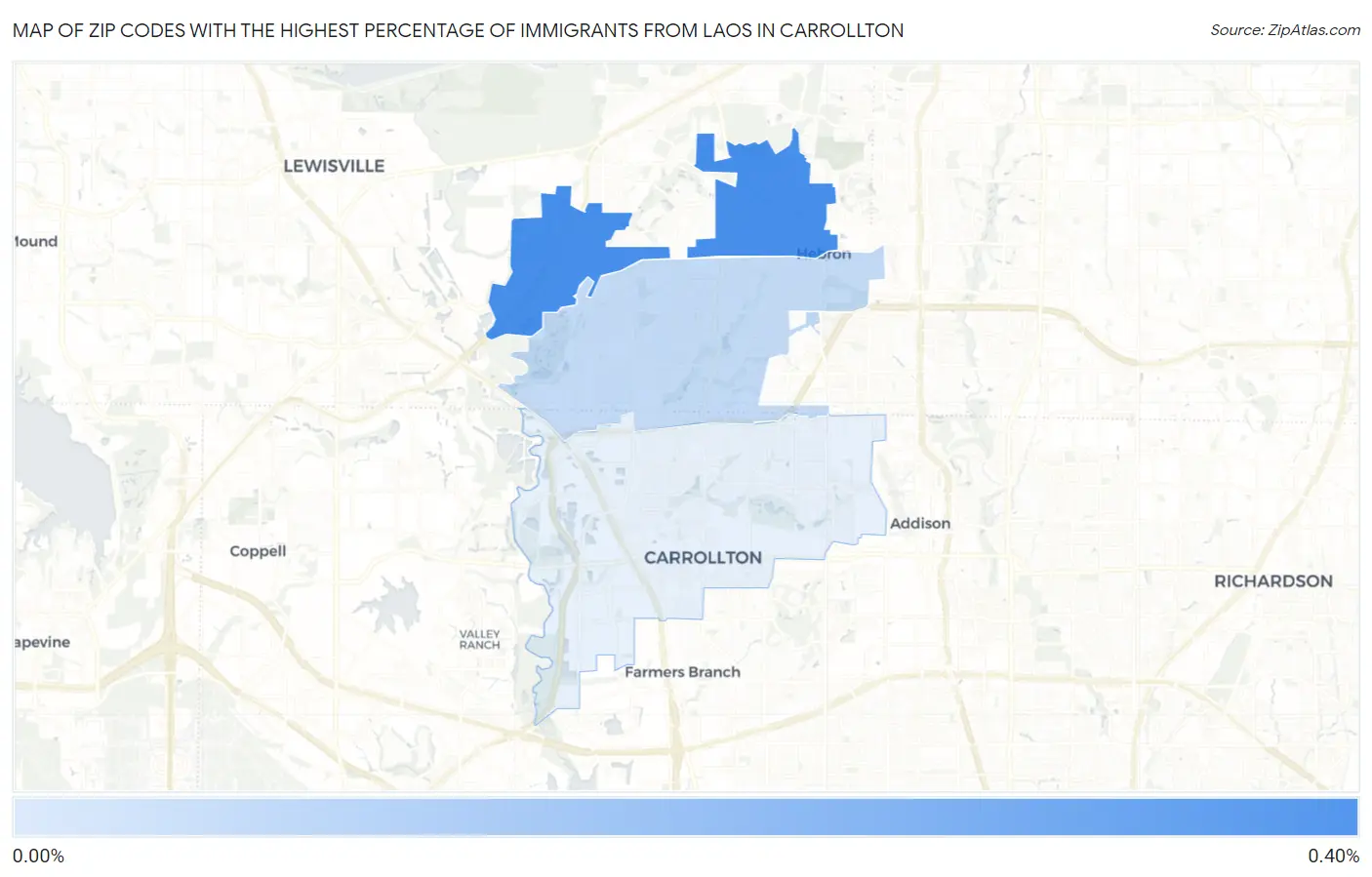 Zip Codes with the Highest Percentage of Immigrants from Laos in Carrollton Map