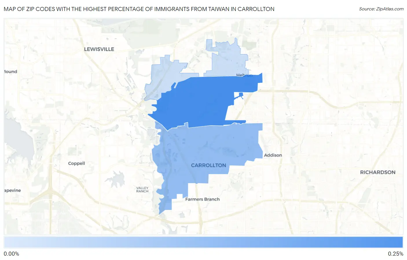 Zip Codes with the Highest Percentage of Immigrants from Taiwan in Carrollton Map