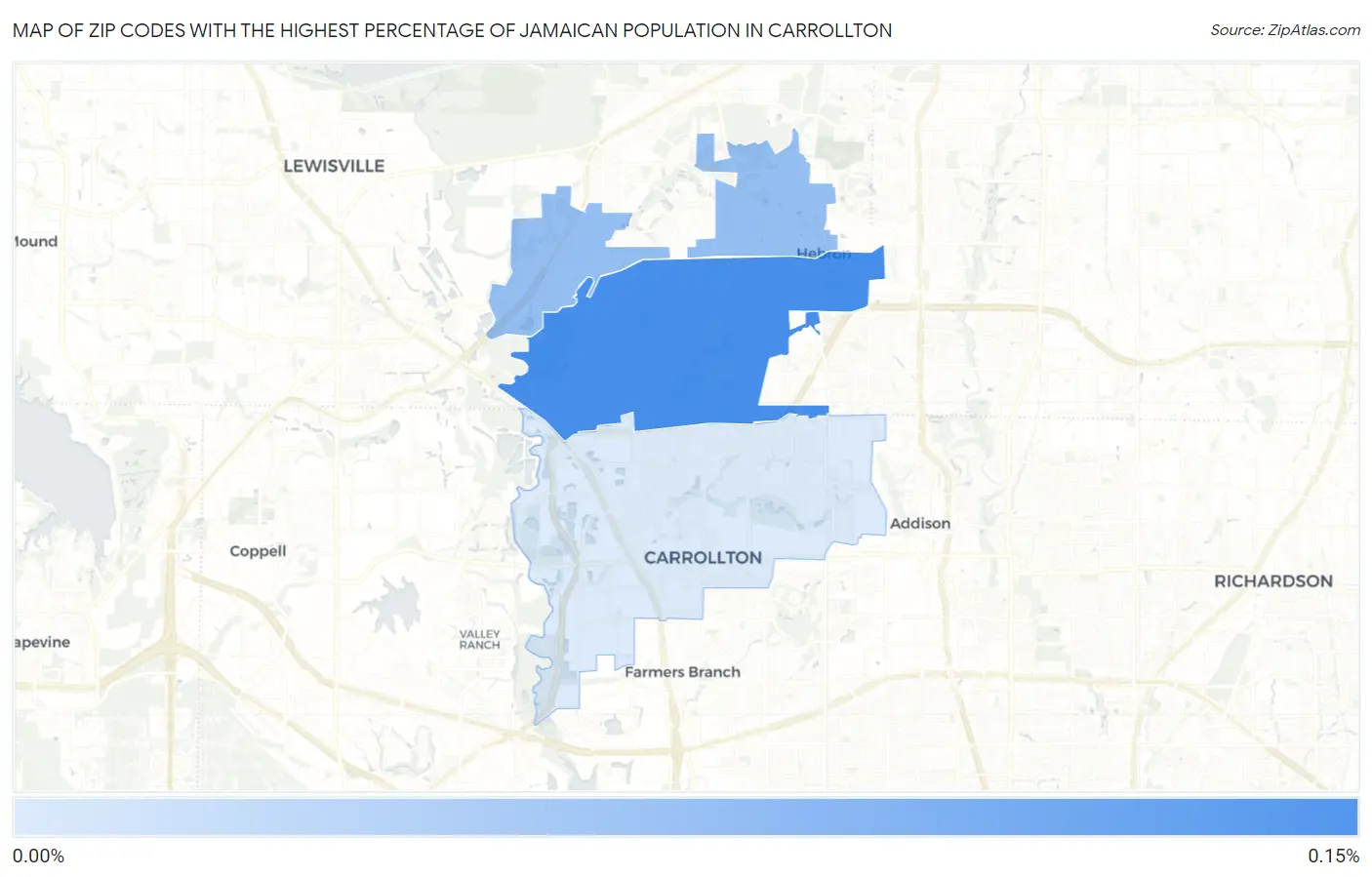 Zip Codes with the Highest Percentage of Jamaican Population in Carrollton Map