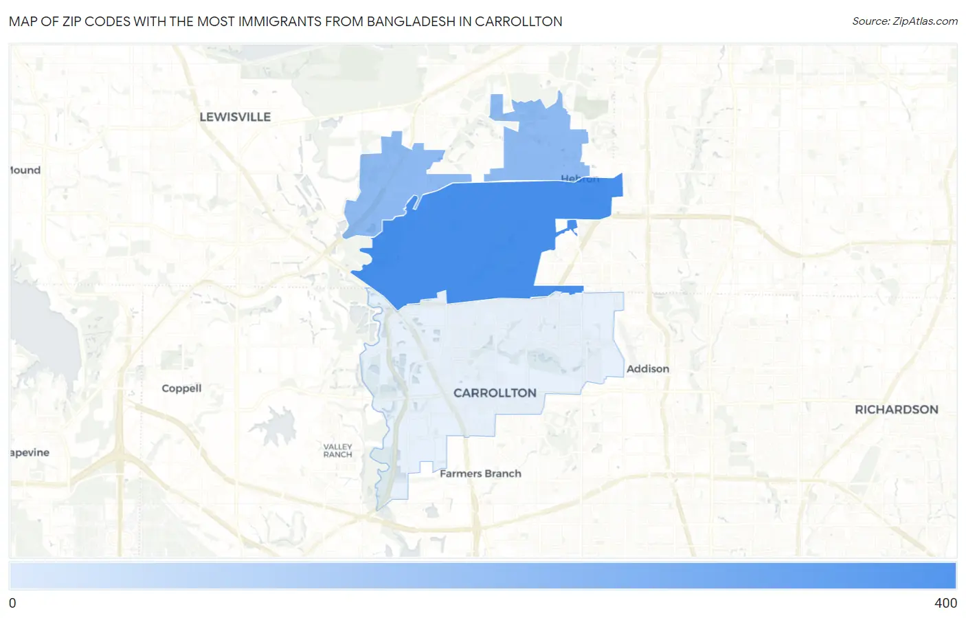 Zip Codes with the Most Immigrants from Bangladesh in Carrollton Map