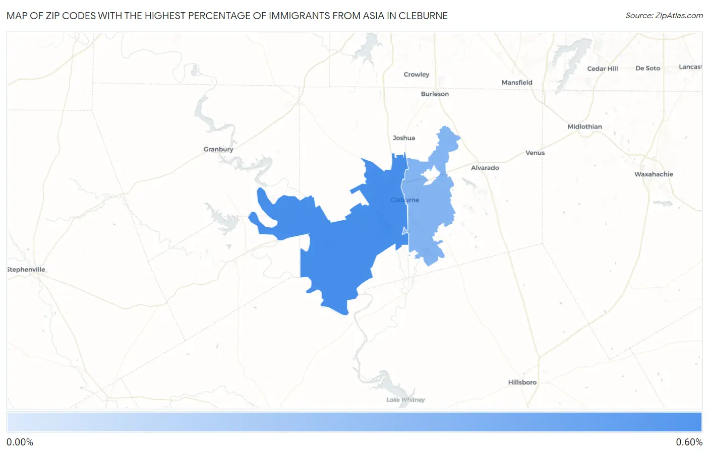 Zip Codes with the Highest Percentage of Immigrants from Asia in Cleburne Map