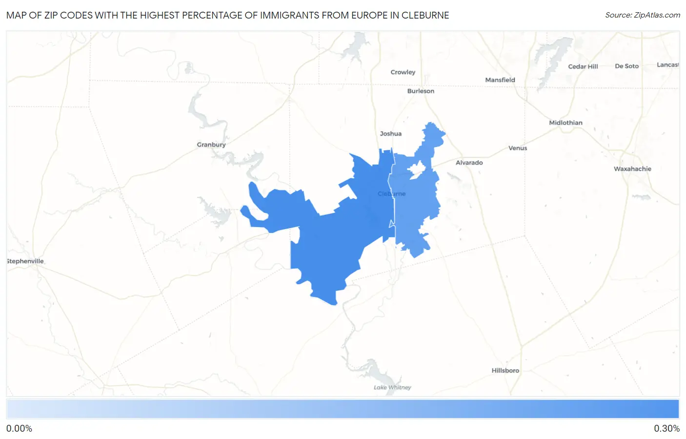 Zip Codes with the Highest Percentage of Immigrants from Europe in Cleburne Map