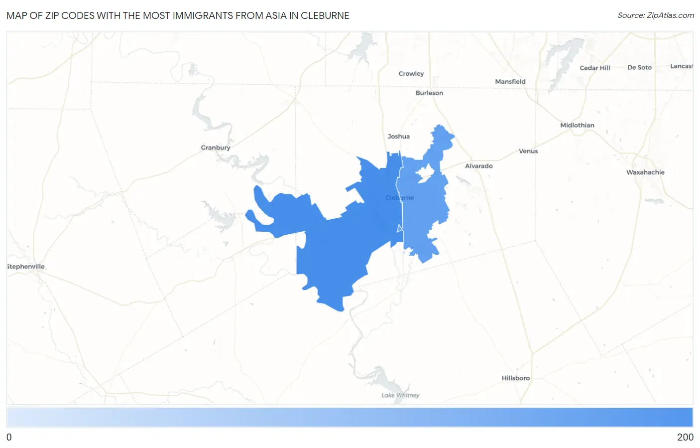 Zip Codes with the Most Immigrants from Asia in Cleburne Map