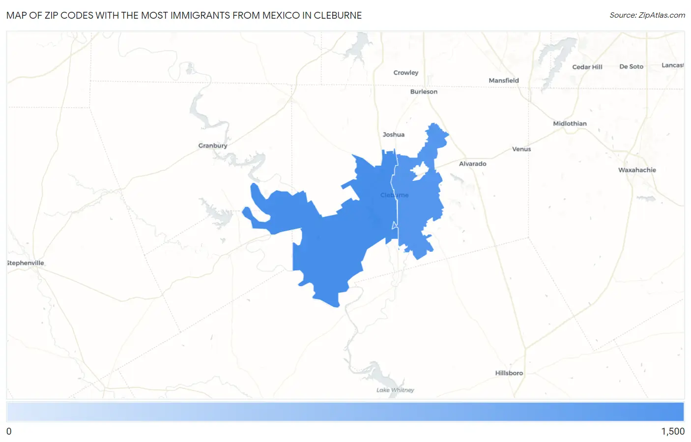 Zip Codes with the Most Immigrants from Mexico in Cleburne Map