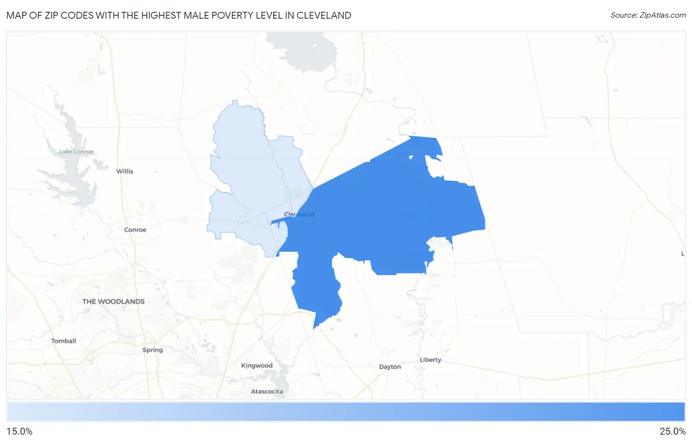 Zip Codes with the Highest Male Poverty Level in Cleveland Map