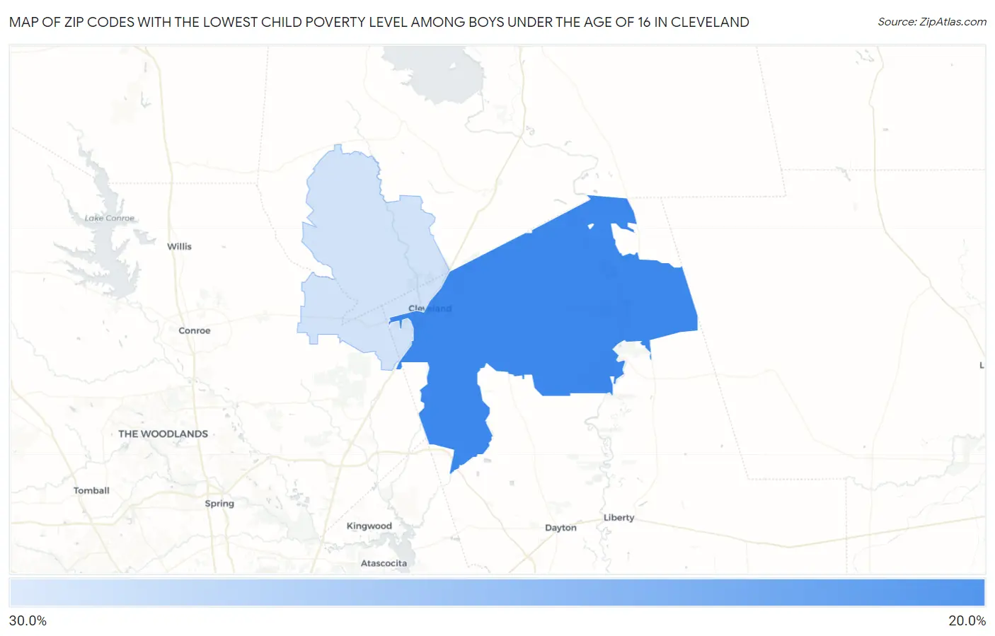 Zip Codes with the Lowest Child Poverty Level Among Boys Under the Age of 16 in Cleveland Map