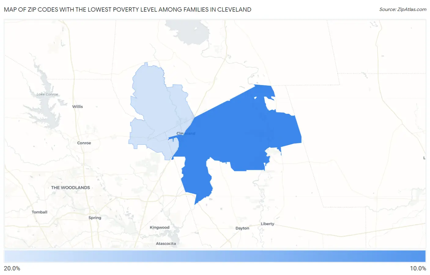 Zip Codes with the Lowest Poverty Level Among Families in Cleveland Map