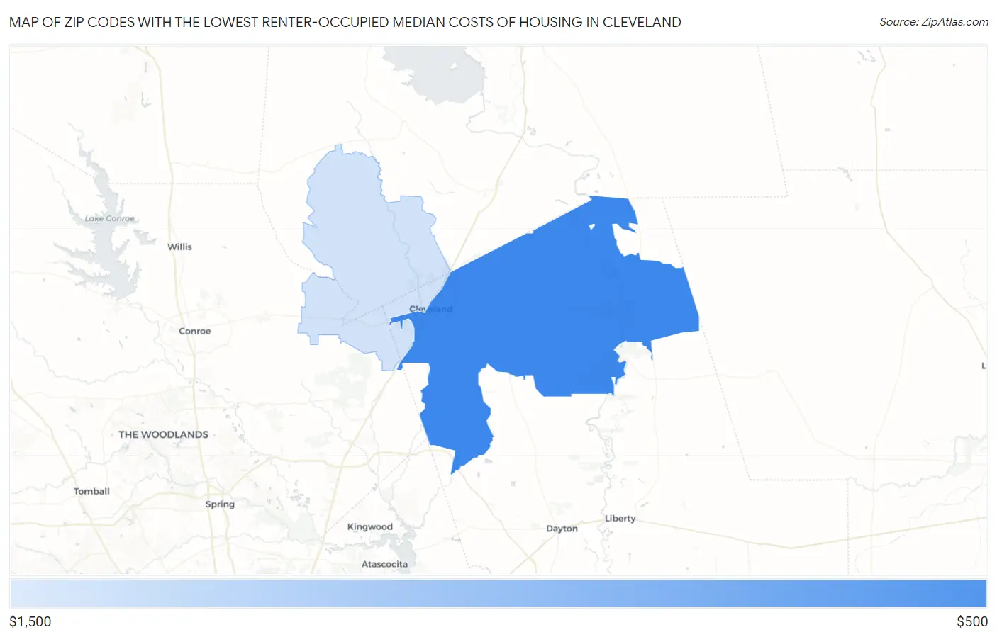Zip Codes with the Lowest Renter-Occupied Median Costs of Housing in Cleveland Map