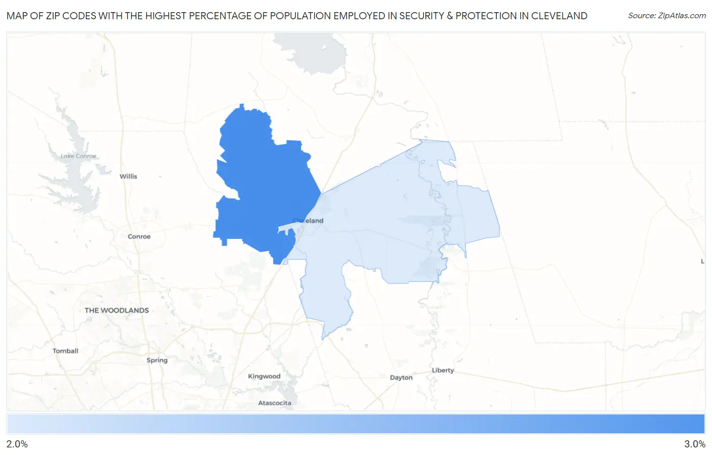 Zip Codes with the Highest Percentage of Population Employed in Security & Protection in Cleveland Map