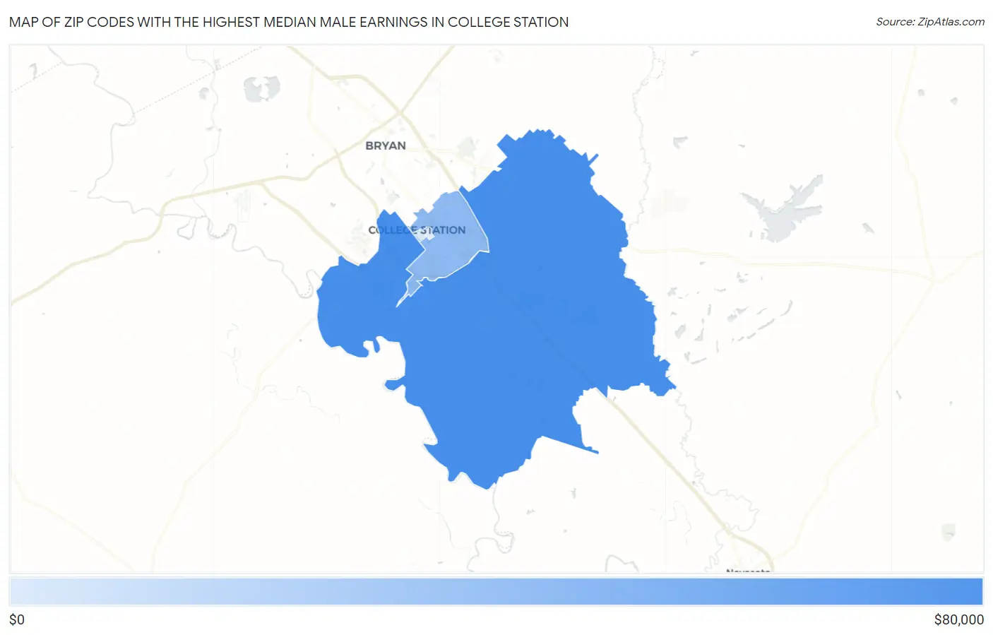 Zip Codes with the Highest Median Male Earnings in College Station Map