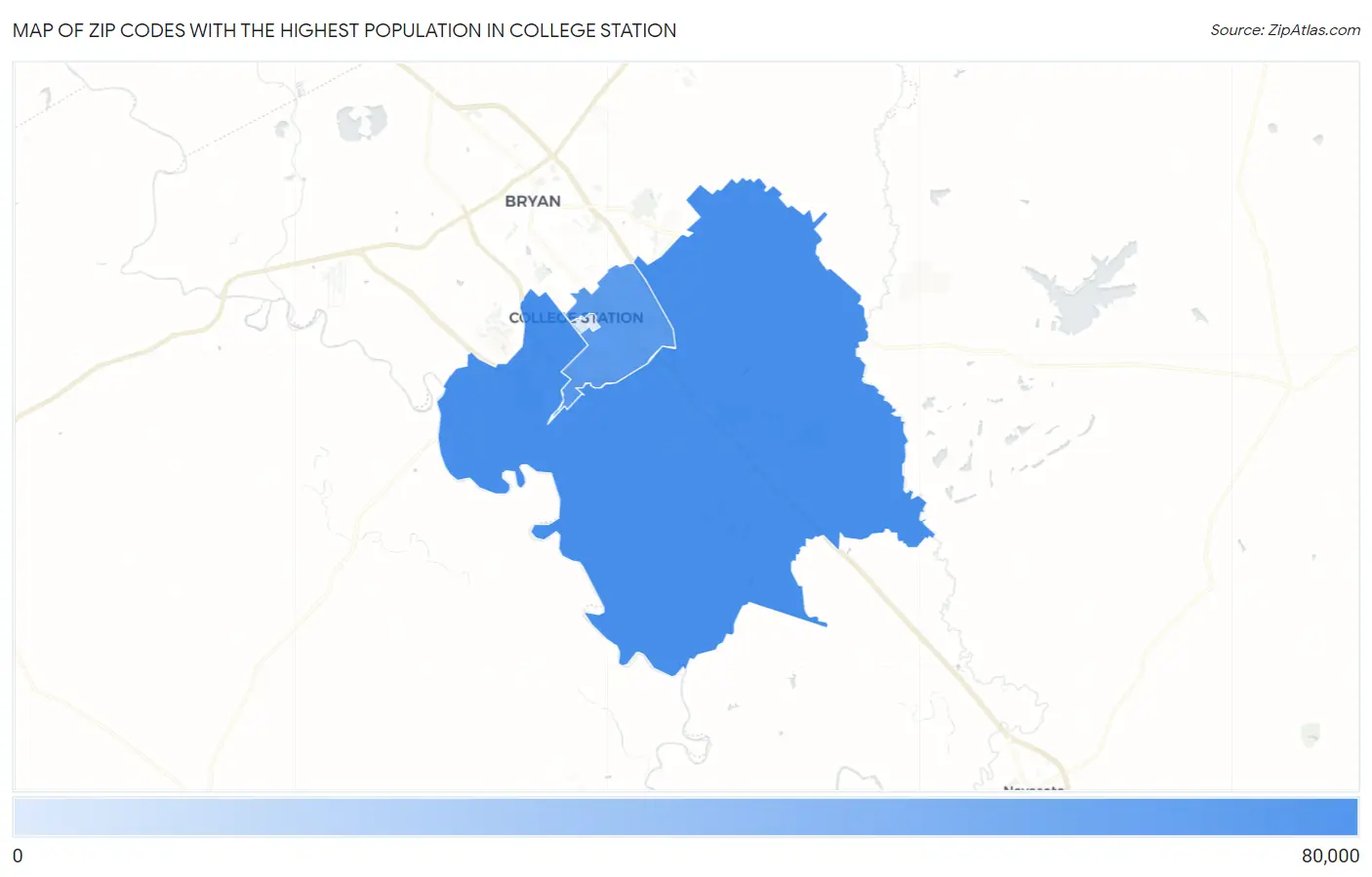 Zip Codes with the Highest Population in College Station Map