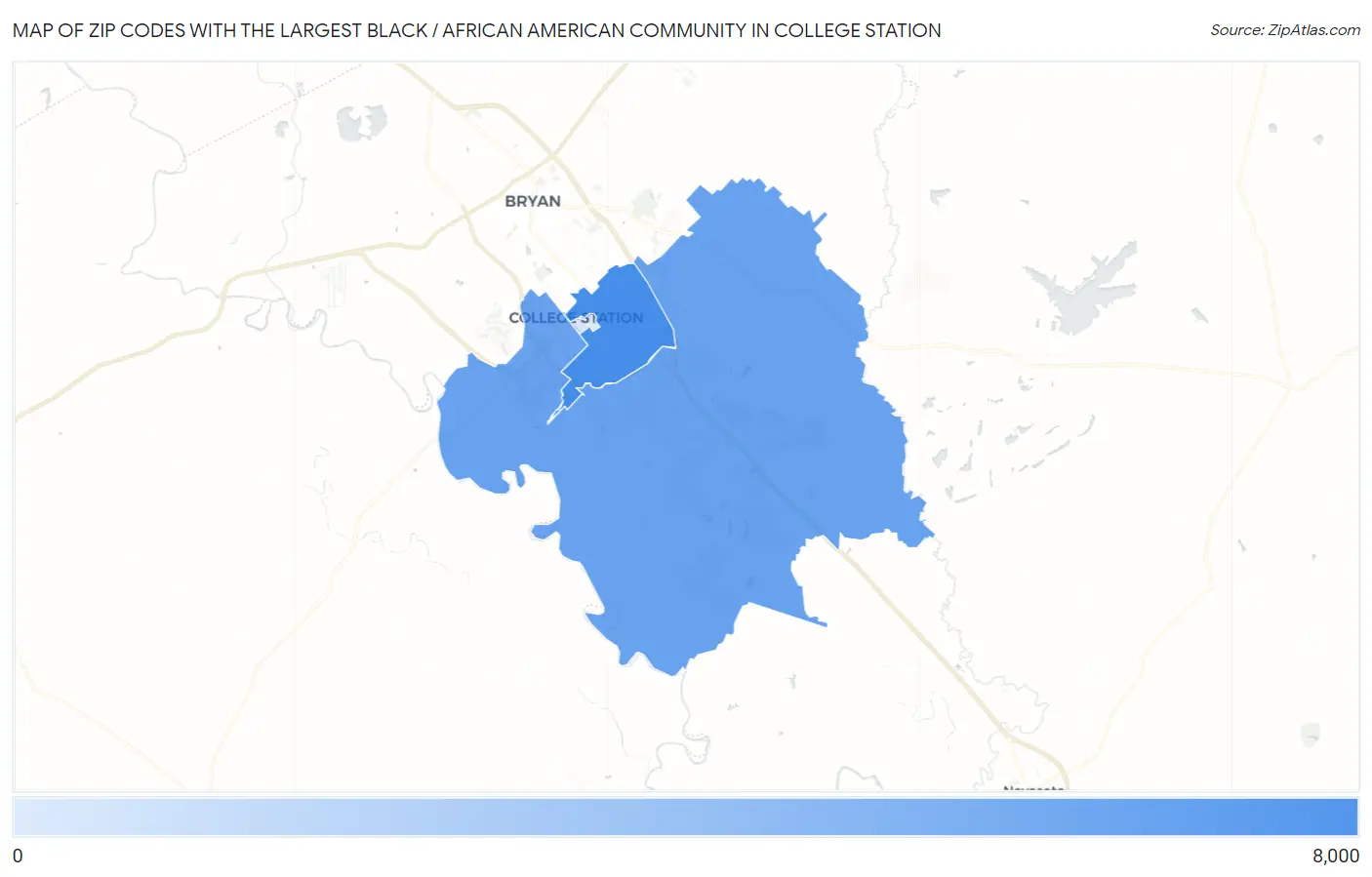 Zip Codes with the Largest Black / African American Community in College Station Map