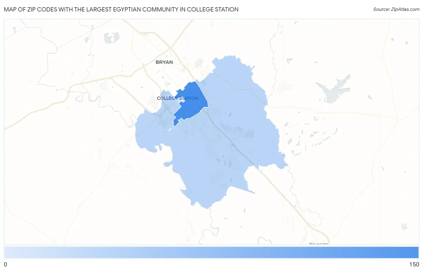 Zip Codes with the Largest Egyptian Community in College Station Map