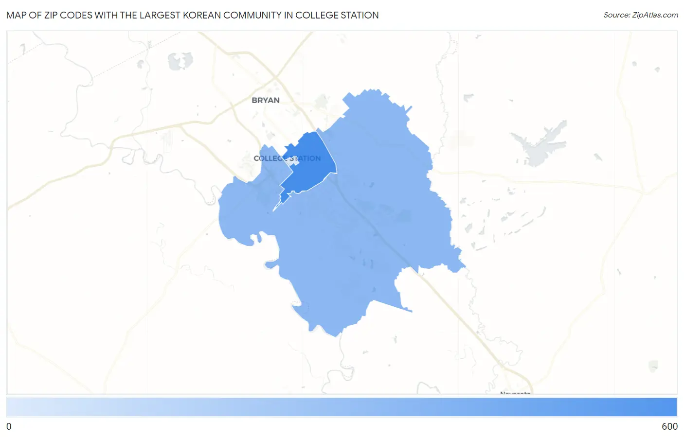 Zip Codes with the Largest Korean Community in College Station Map