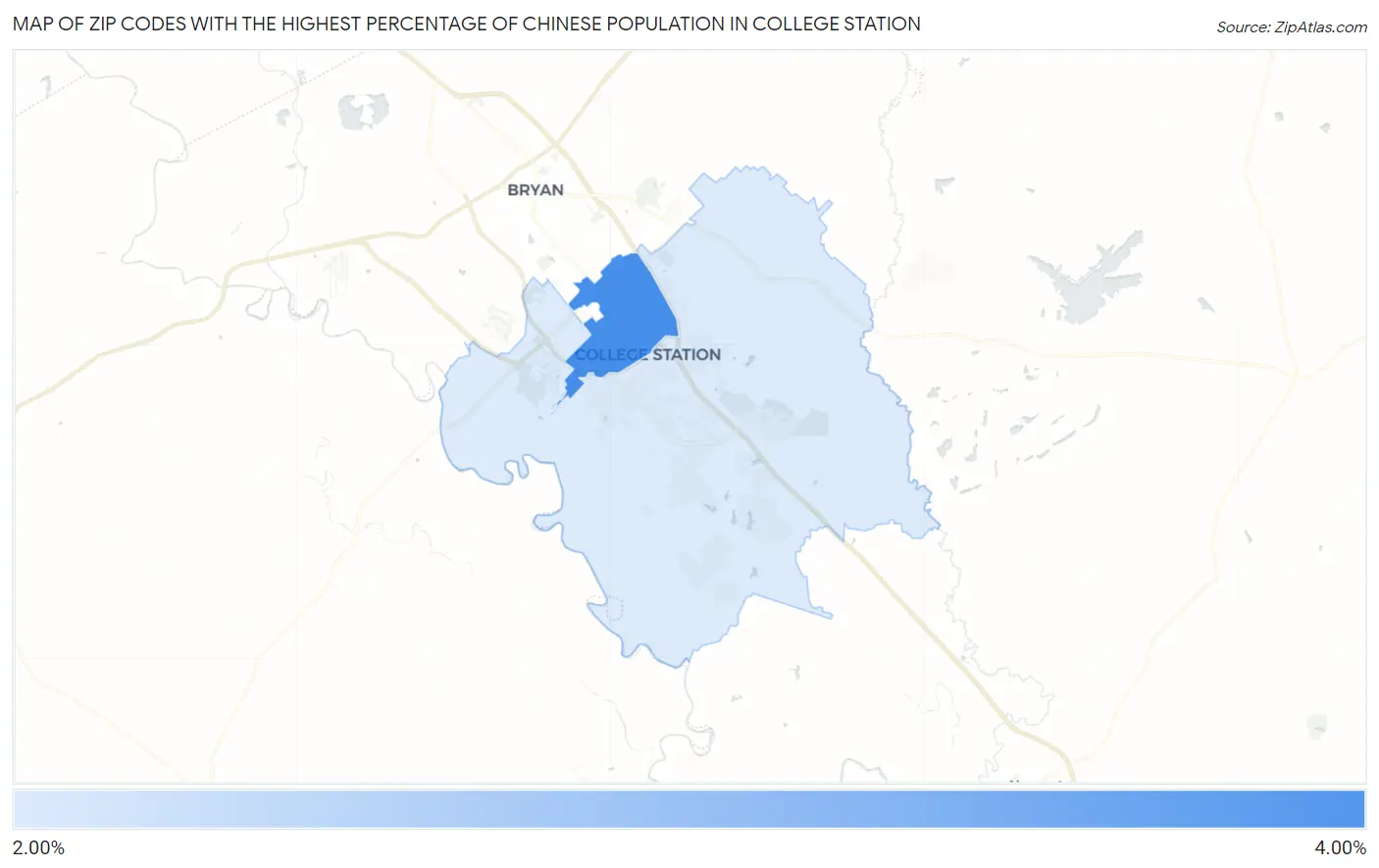 Zip Codes with the Highest Percentage of Chinese Population in College Station Map