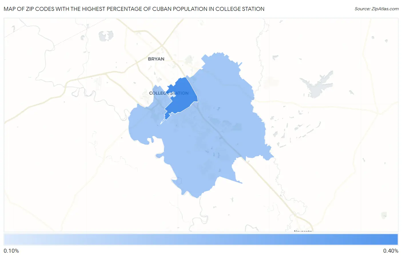 Zip Codes with the Highest Percentage of Cuban Population in College Station Map