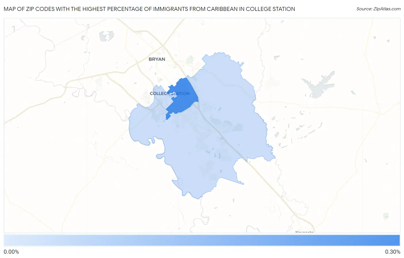 Zip Codes with the Highest Percentage of Immigrants from Caribbean in College Station Map