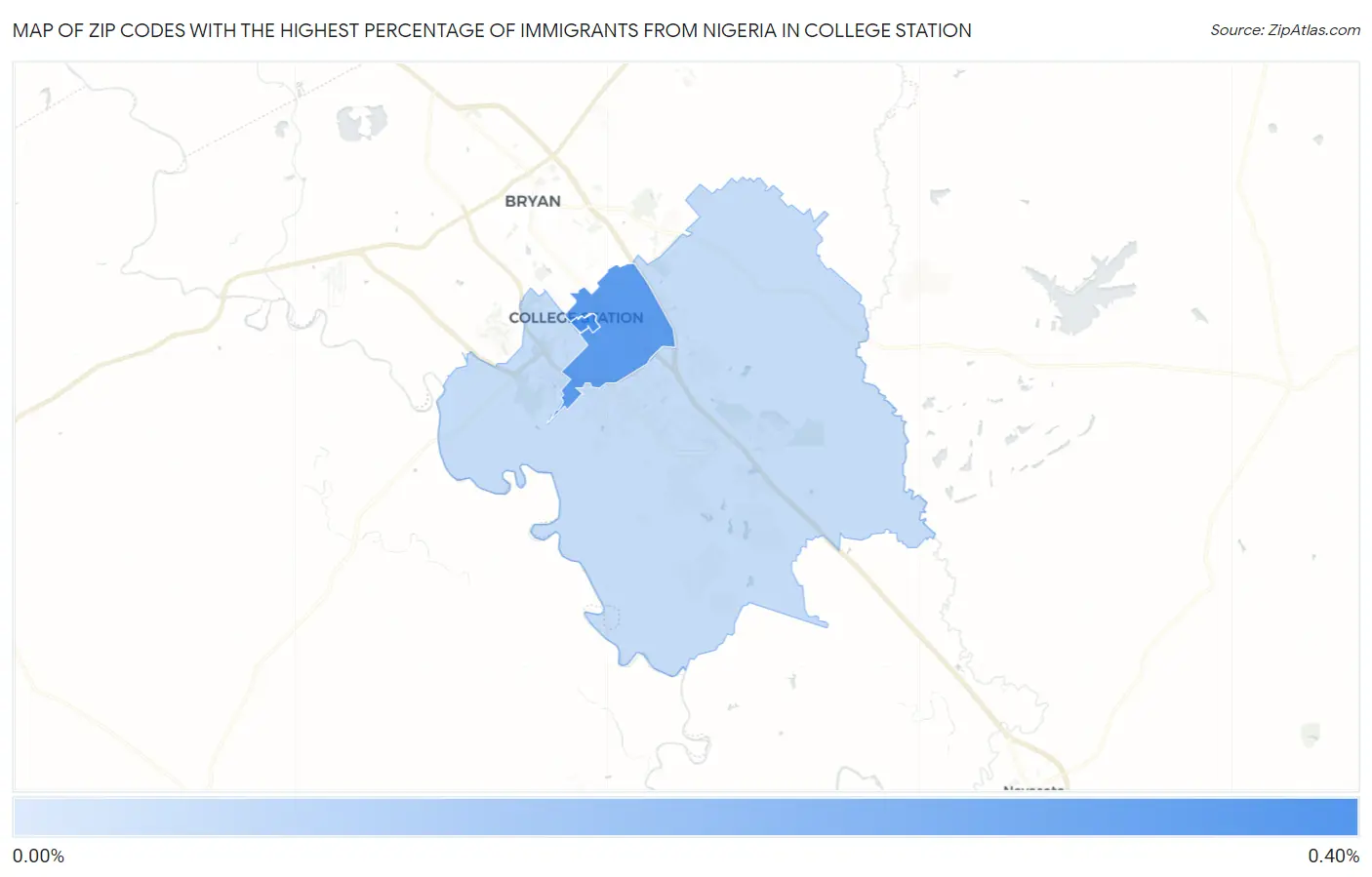 Zip Codes with the Highest Percentage of Immigrants from Nigeria in College Station Map
