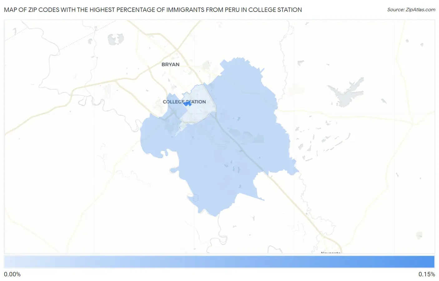 Zip Codes with the Highest Percentage of Immigrants from Peru in College Station Map