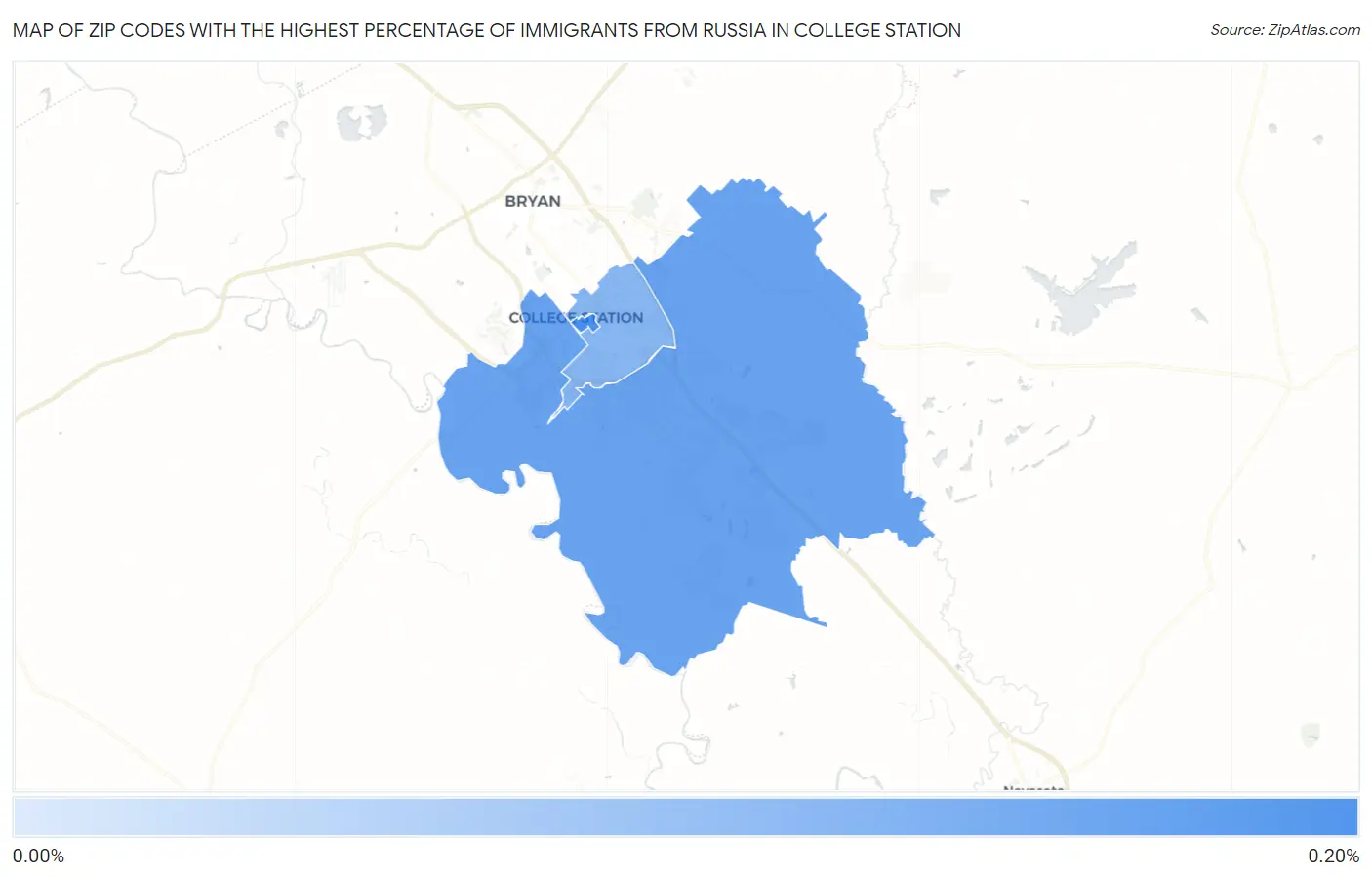 Zip Codes with the Highest Percentage of Immigrants from Russia in College Station Map