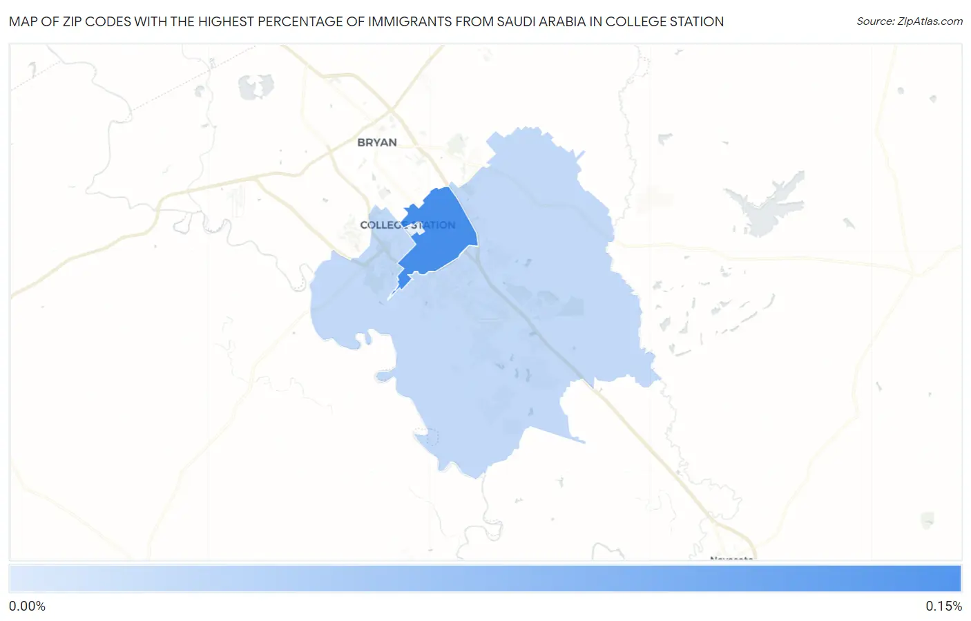 Zip Codes with the Highest Percentage of Immigrants from Saudi Arabia in College Station Map