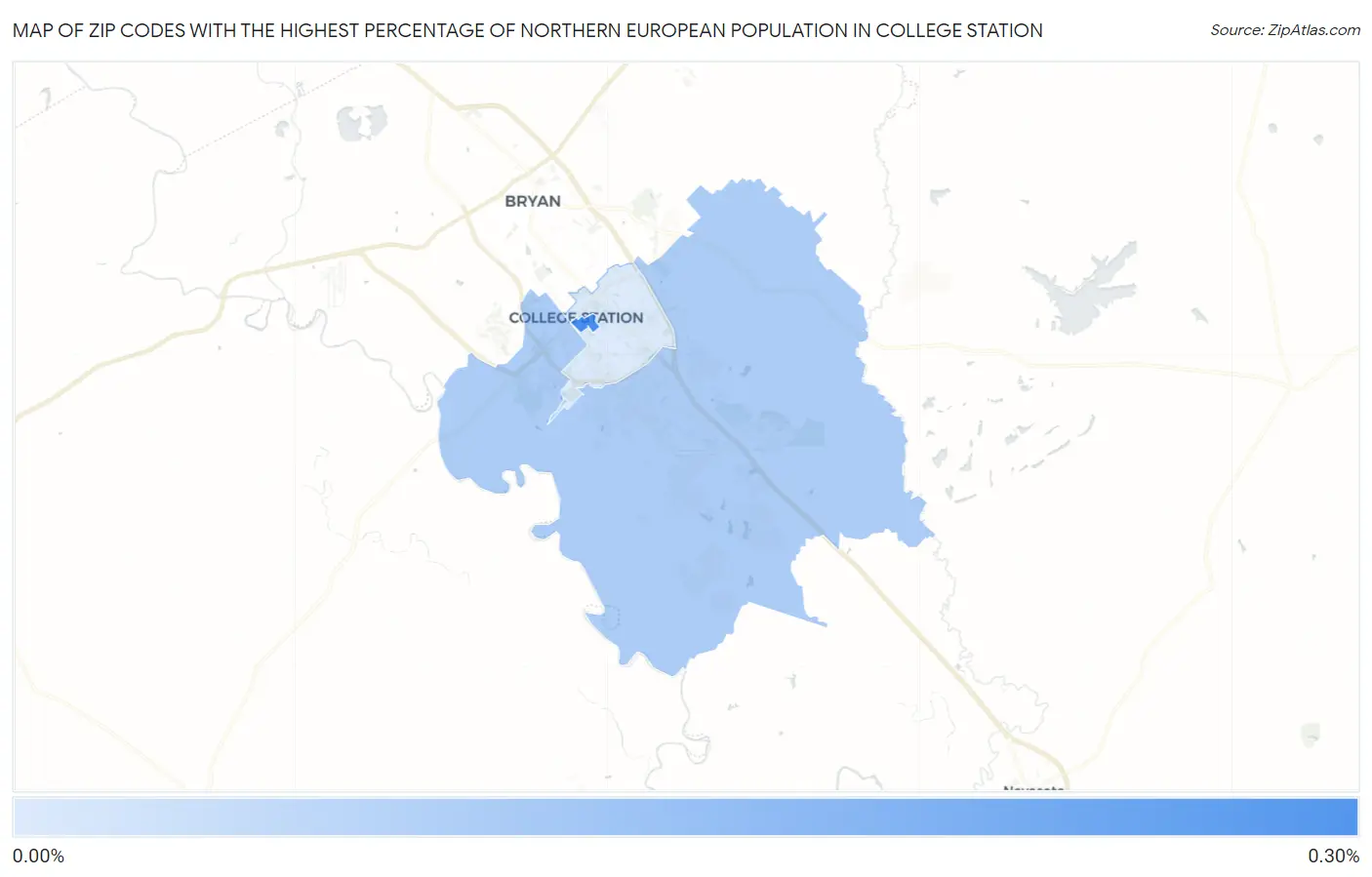 Zip Codes with the Highest Percentage of Northern European Population in College Station Map