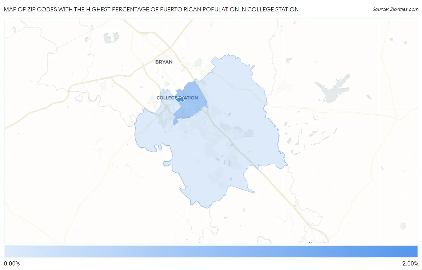 Zip Codes with the Highest Percentage of Puerto Rican Population in College Station Map