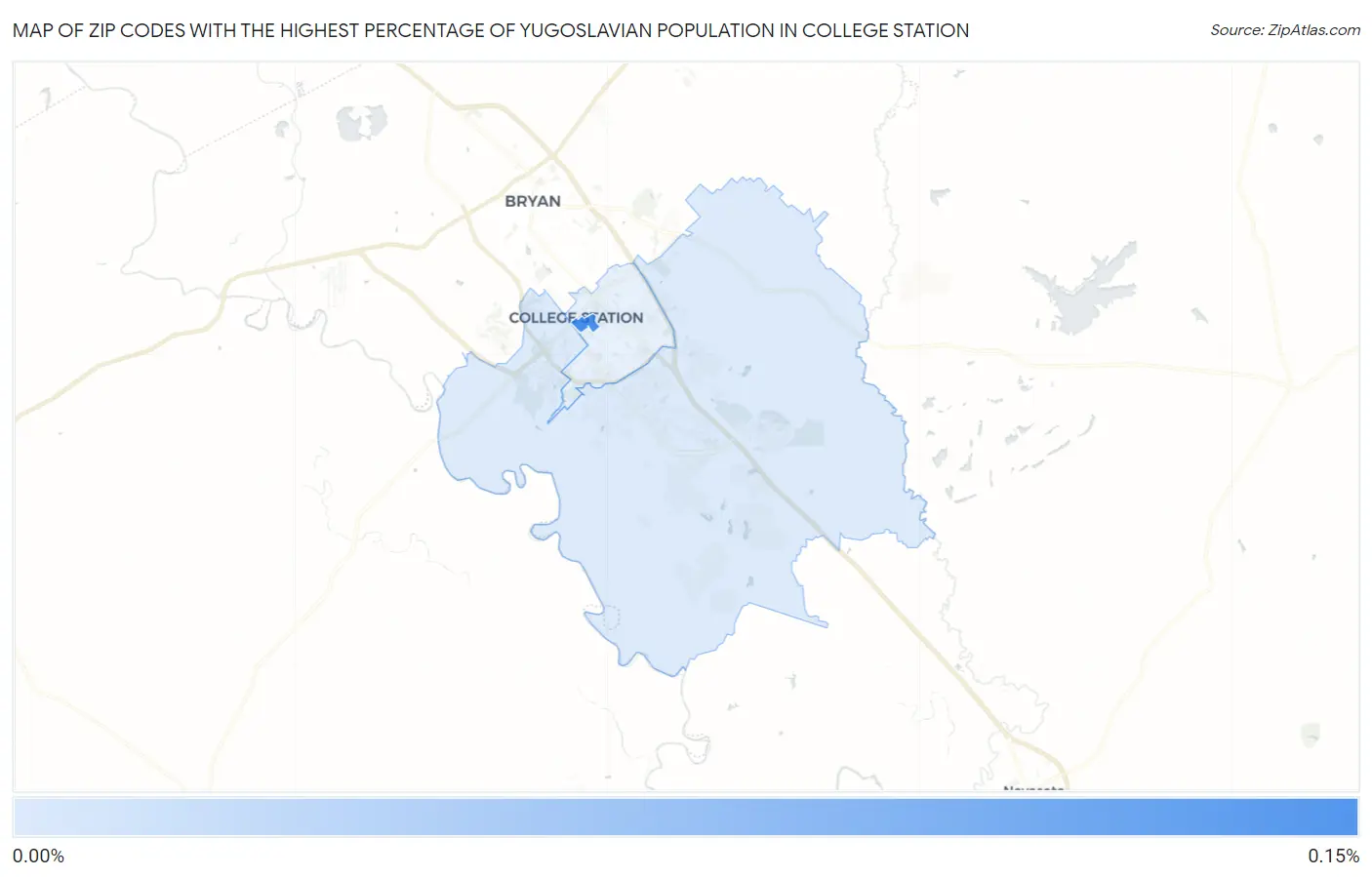 Zip Codes with the Highest Percentage of Yugoslavian Population in College Station Map