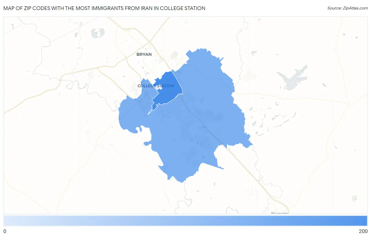 Zip Codes with the Most Immigrants from Iran in College Station Map