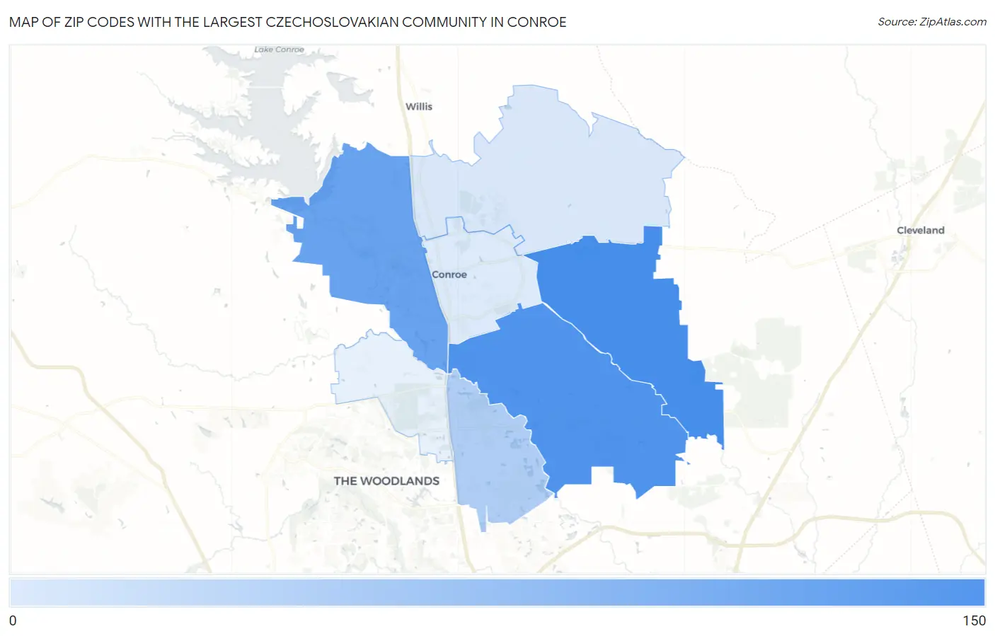 Zip Codes with the Largest Czechoslovakian Community in Conroe Map