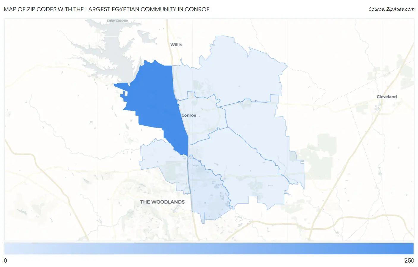 Zip Codes with the Largest Egyptian Community in Conroe Map