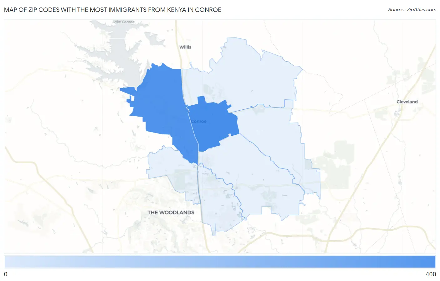Zip Codes with the Most Immigrants from Kenya in Conroe Map
