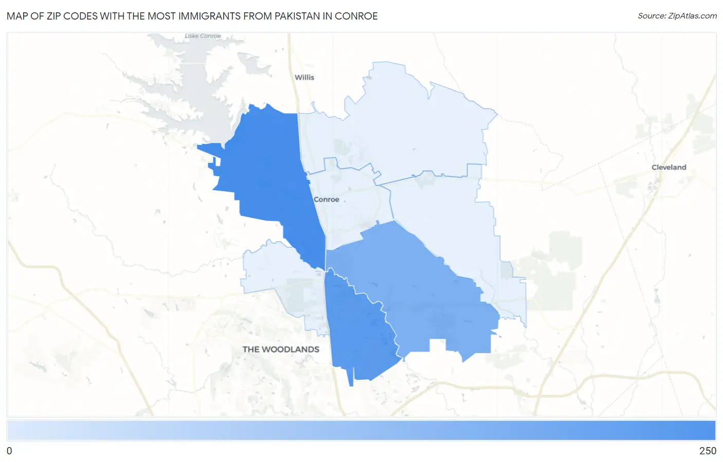 Zip Codes with the Most Immigrants from Pakistan in Conroe Map
