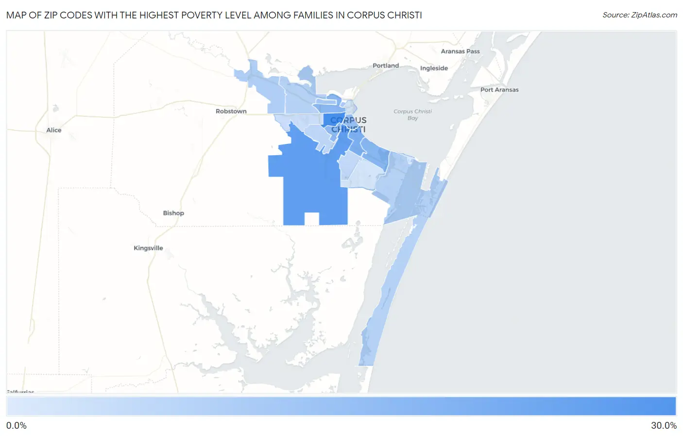 Zip Codes with the Highest Poverty Level Among Families in Corpus Christi Map