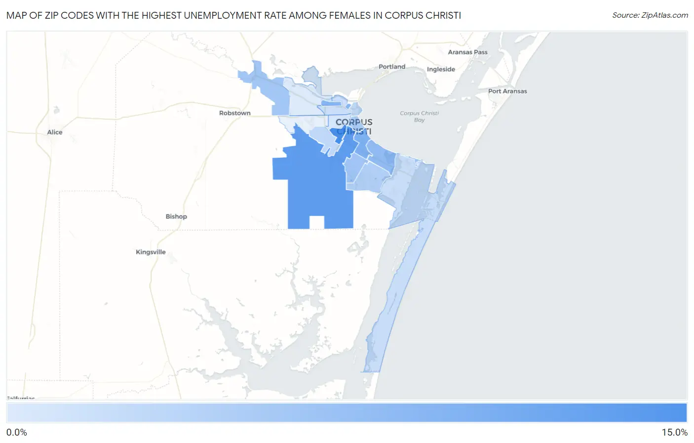 Zip Codes with the Highest Unemployment Rate Among Females in Corpus Christi Map