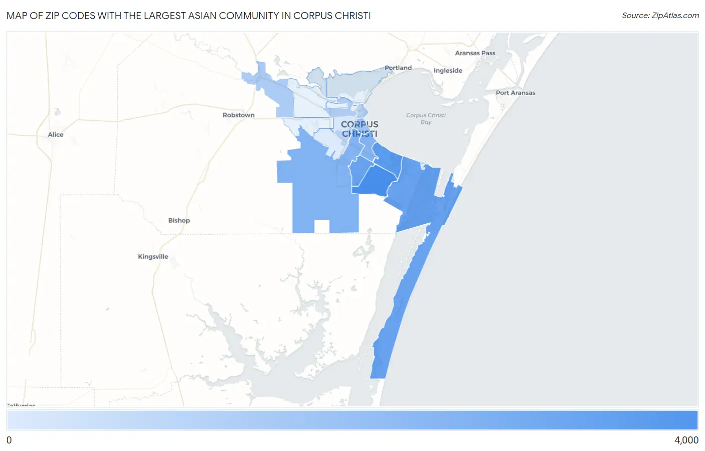 Zip Codes with the Largest Asian Community in Corpus Christi Map