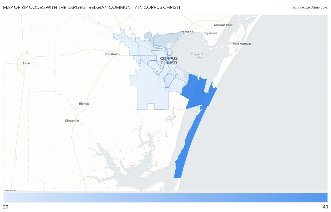 Zip Codes with the Largest Belgian Community in Corpus Christi Map