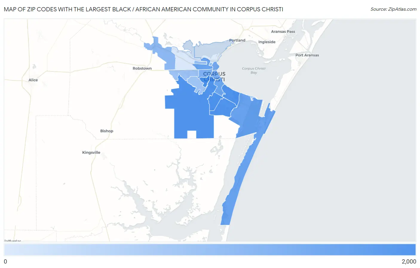Zip Codes with the Largest Black / African American Community in Corpus Christi Map