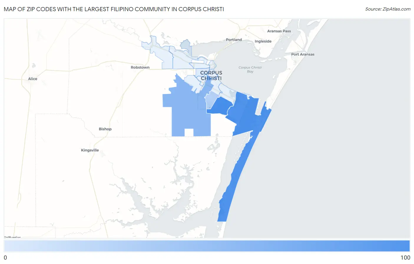 Zip Codes with the Largest Filipino Community in Corpus Christi Map