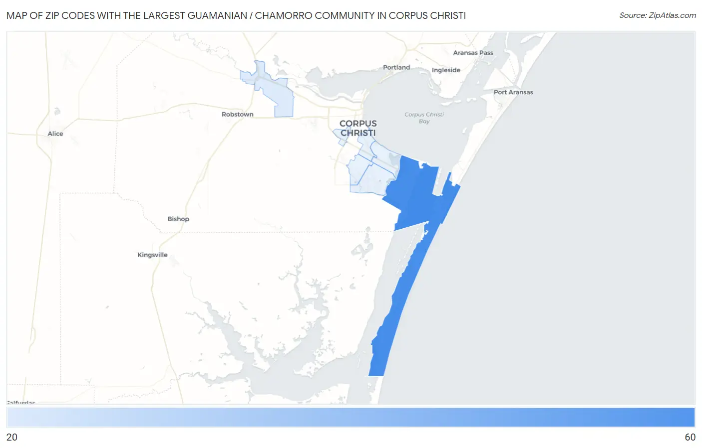 Zip Codes with the Largest Guamanian / Chamorro Community in Corpus Christi Map