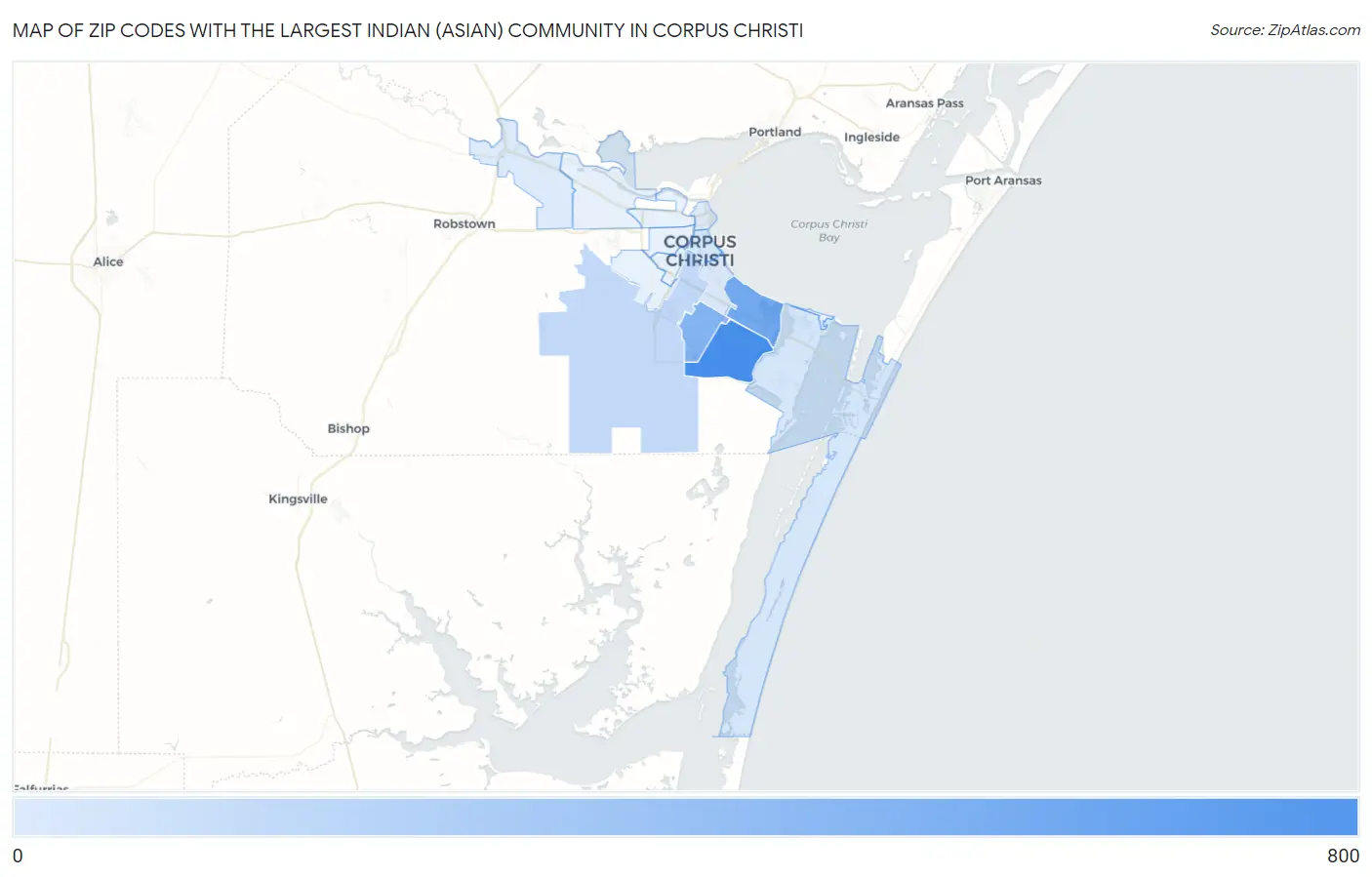 Zip Codes with the Largest Indian (Asian) Community in Corpus Christi Map