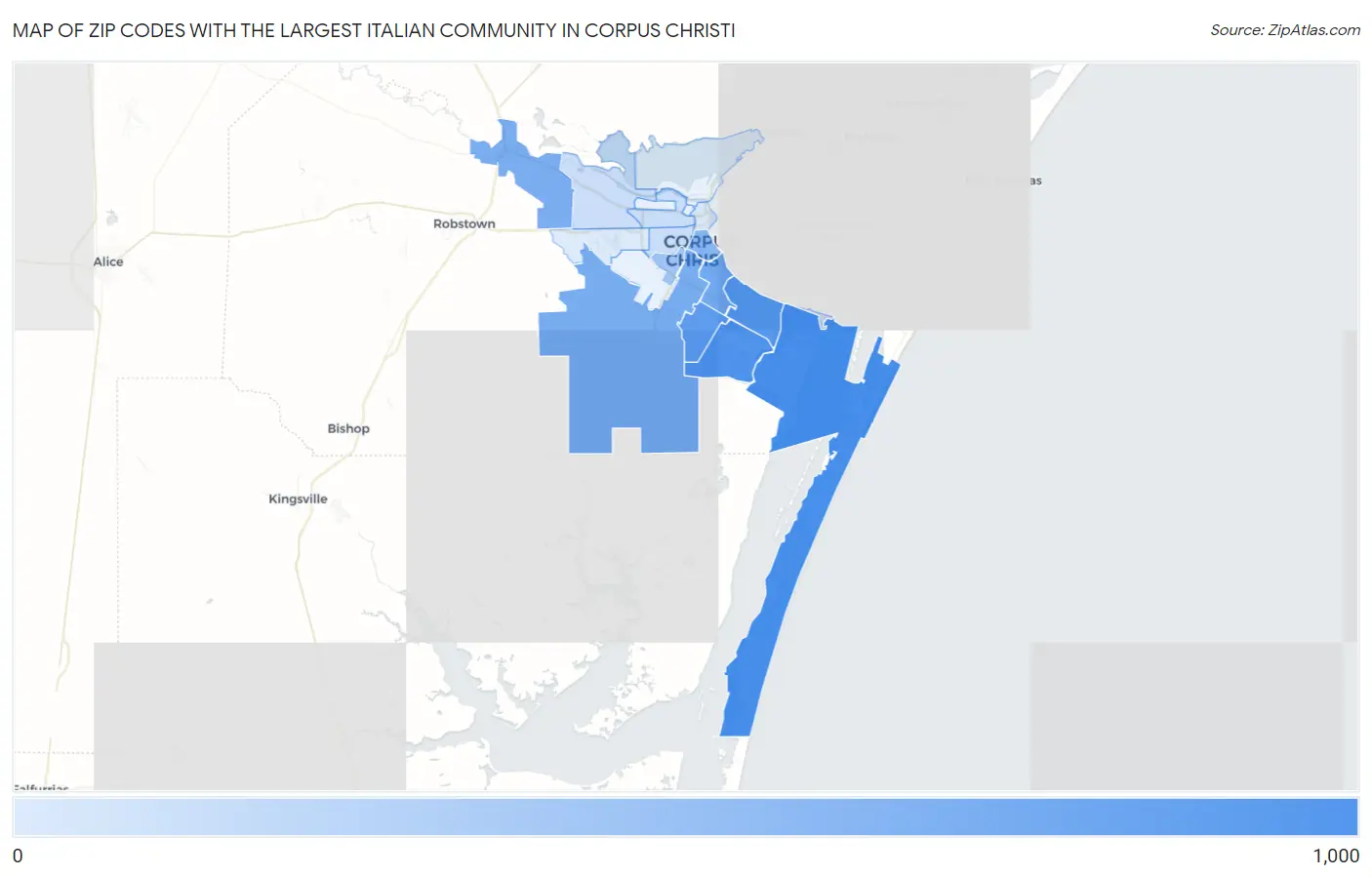 Zip Codes with the Largest Italian Community in Corpus Christi Map