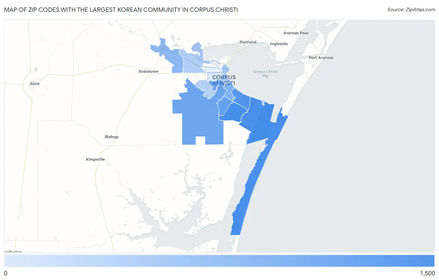 Zip Codes with the Largest Korean Community in Corpus Christi Map